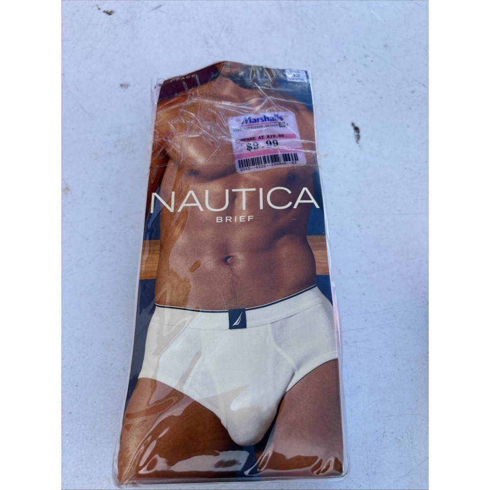 Vtg Nautica Men's White Briefs Classic Comfort -3 Pack - Size 32W